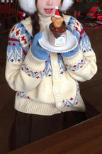Thick Fair Isle Jacquard Cardigan Sweater