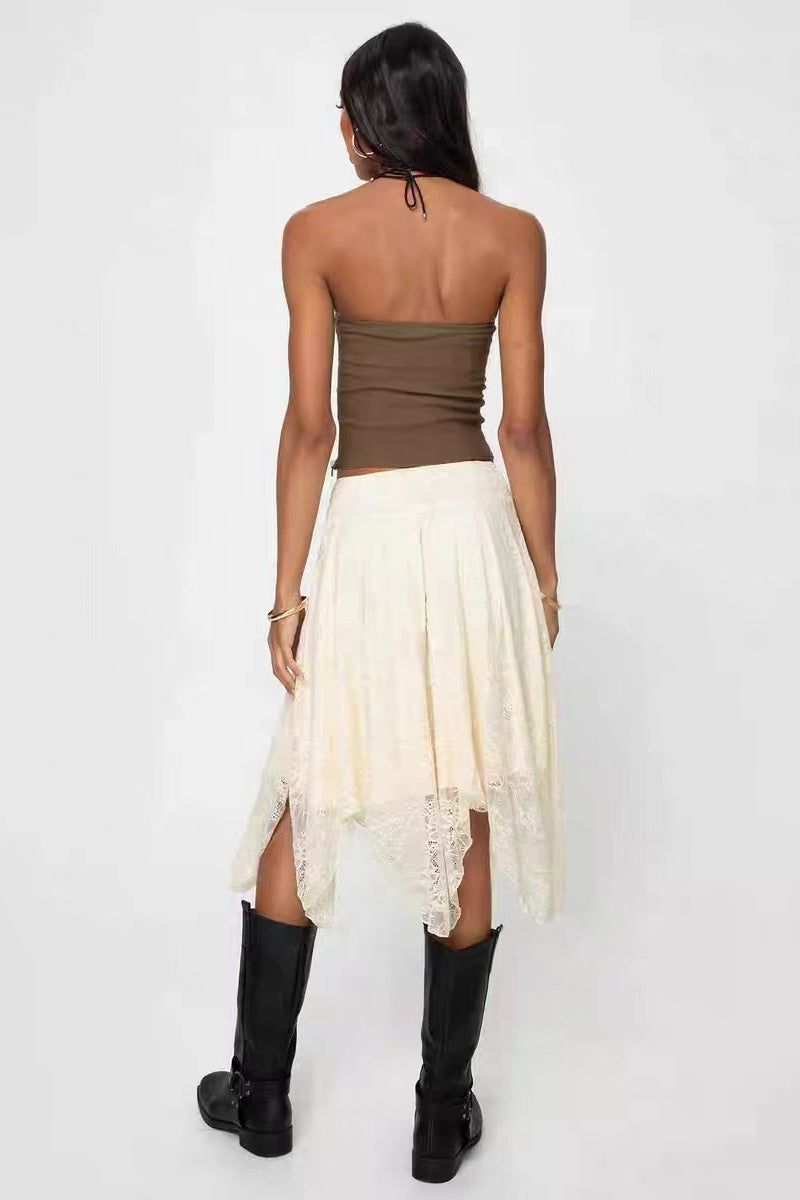 Lace Midi Skirt with Asymmetrical Hem Skirt