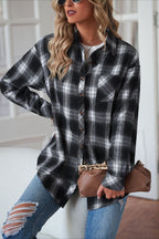 Casual Boyfriend Fit Plaid Collared Blouse