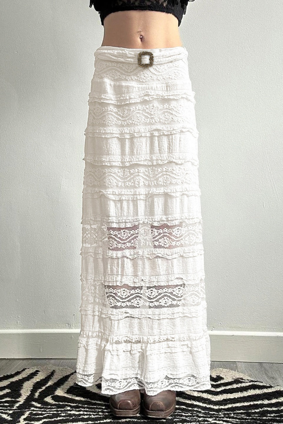 Sexy Sheer Lace Low-Waist Maxi Skirt