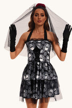 Halloween Skull Veil Mini Dress