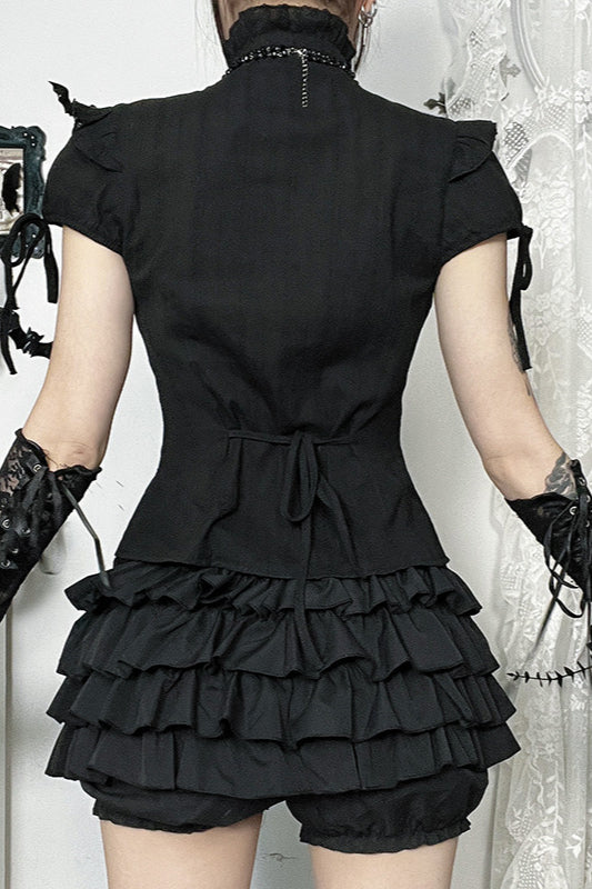 Ruffled Stand Collar Subculture Blouse