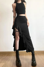 Asymmetrical Tie Split Bodycon Skirt