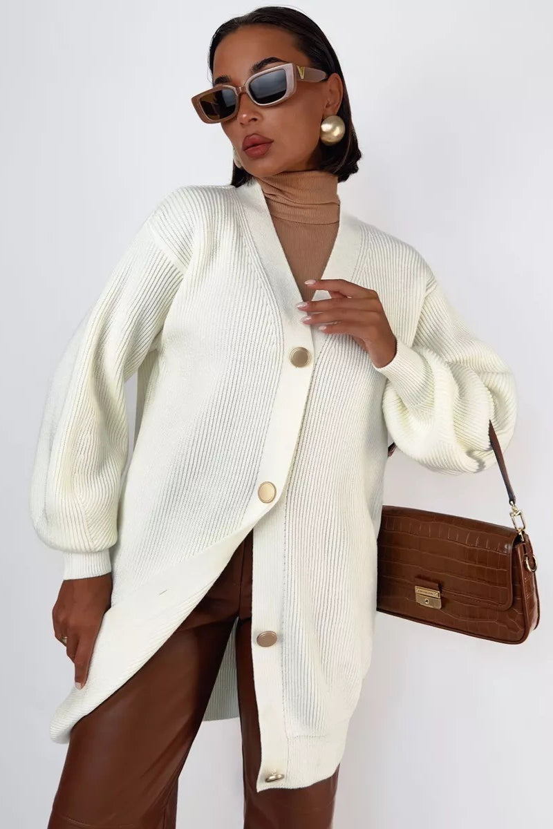 V-Neck Loose Fit Long Knit Cardigan