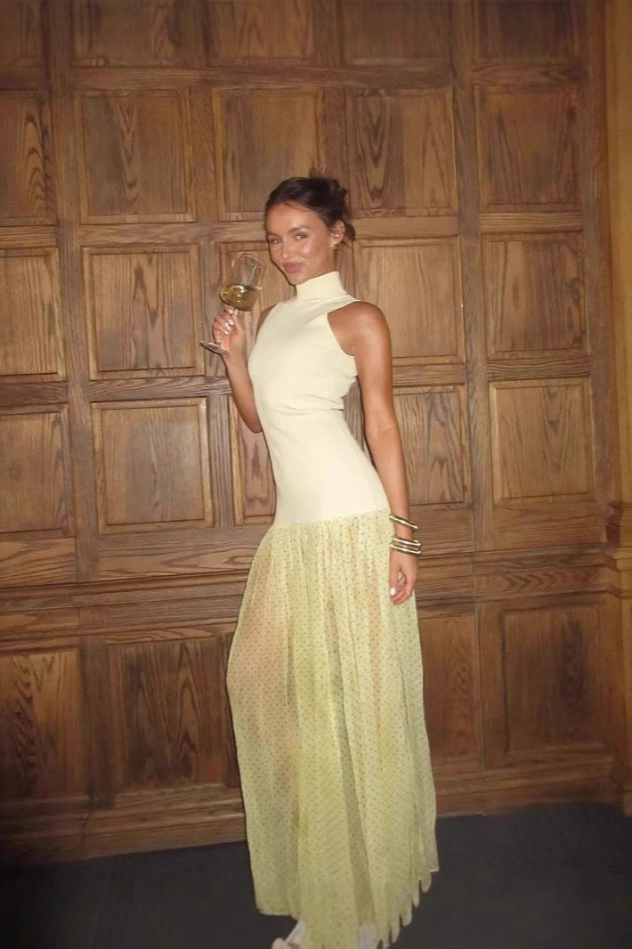 Yellow Sleeveless Mesh Boho Dress