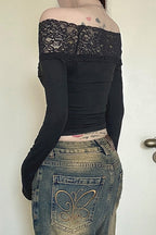 Lace Trim Off Shoulder T-shirt