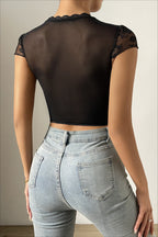 Sexy Lace Bone Structure Crop Knit Top