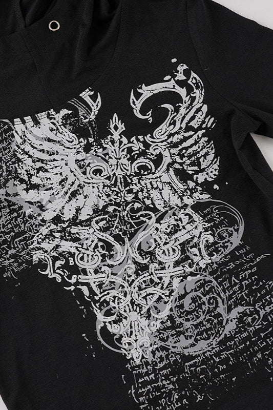 Dark Aesthetic Print Hole Hoodie