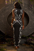 Printed Leopard Cutout Sleeveless Bodycon Maxi Dress