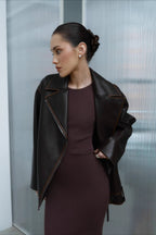 Fashion PU Leather Collar Jacket