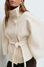 Button Up Stand Collar Cape Coat
