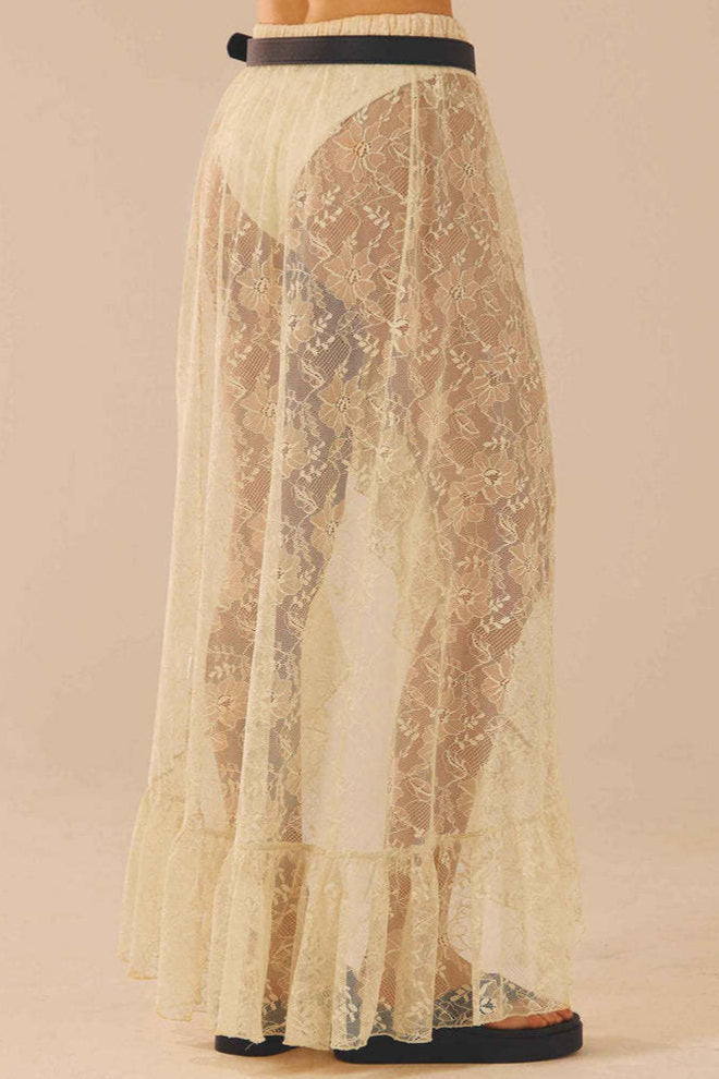 Sheer Lace Asymmetrical Ruffle Skirt