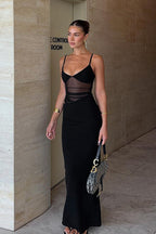 Sexy Mesh Splice Bodycon Maxi Dress