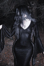 Velvet Gothic V-Neck Bell Sleeve Maxi Dress
