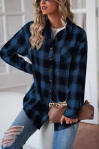 Casual Boyfriend Fit Plaid Collared Blouse