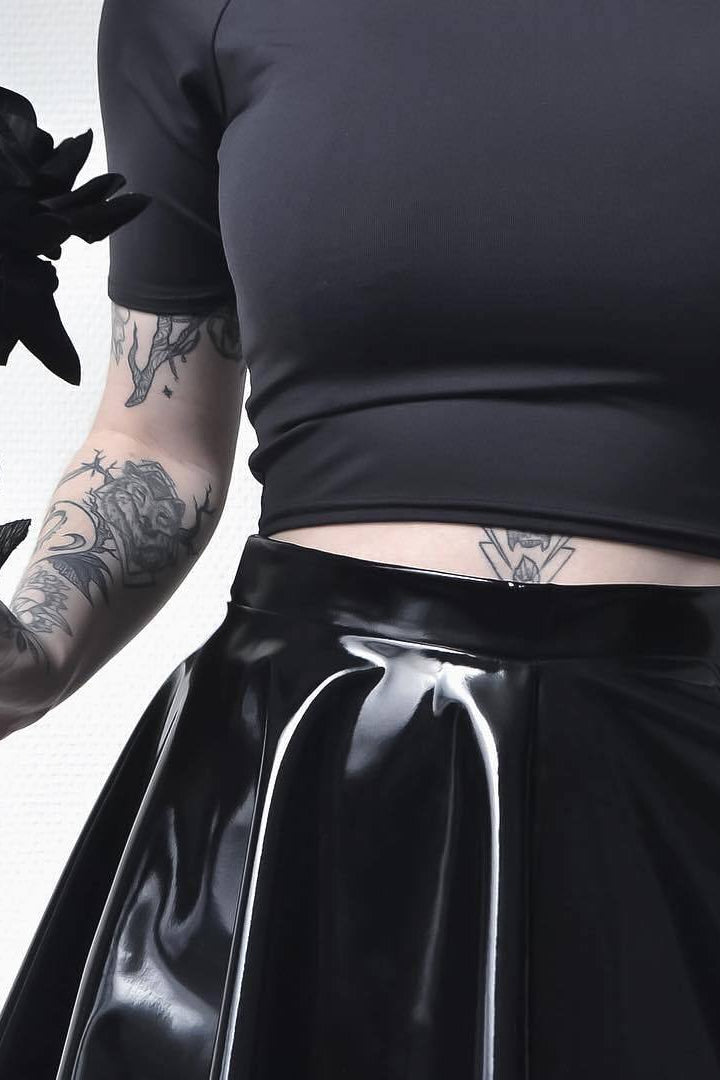 Shiny PU Pleated Gothic Skirt