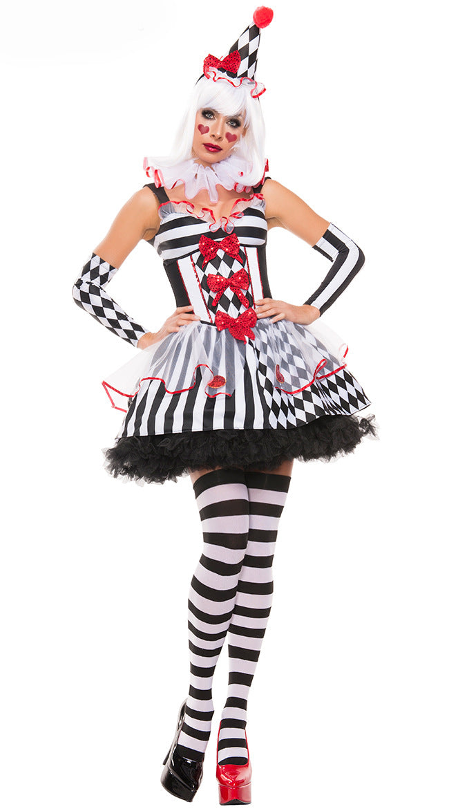Checkerboard Circus Clown Cosplay Halloween Costume