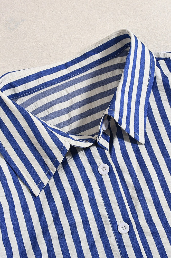 Striped Crop Shirt Two Piece Blouse