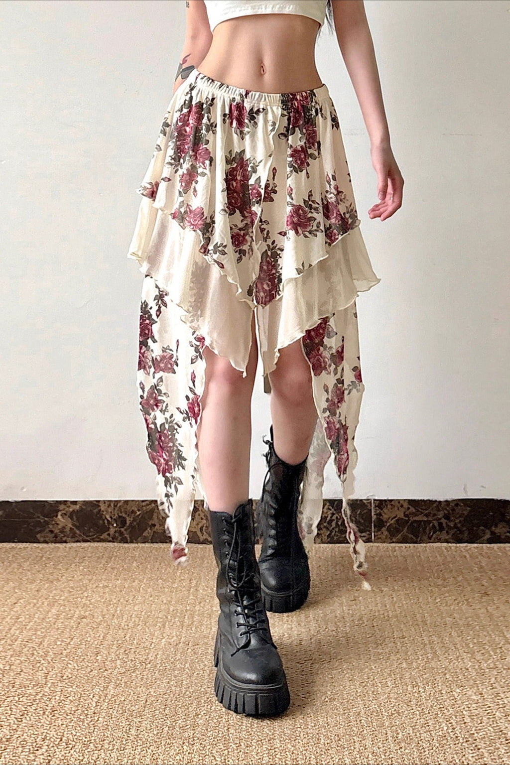 Vintage Floral Asymmetrical Skirt