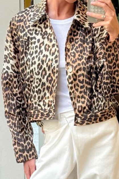 Leopard Print Zipper Cropped Jacket