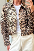 Leopard Print Zipper Cropped Jacket