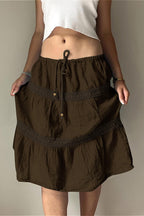 Vintage Brown Pleated A-Line Skirt