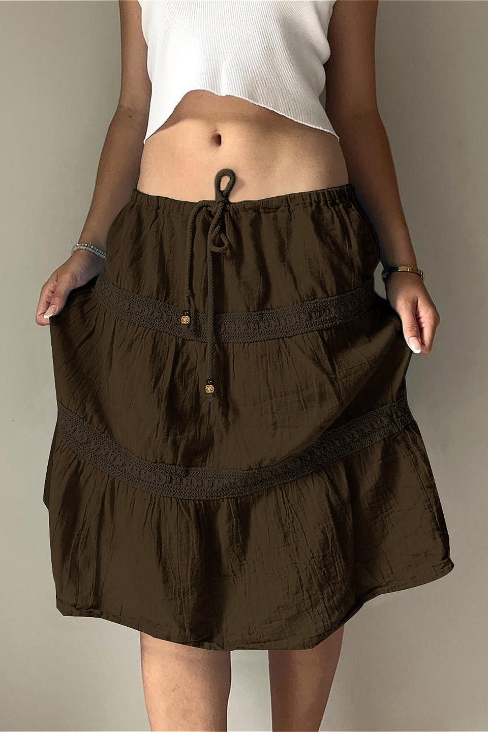 Vintage Brown Pleated A-Line Skirt