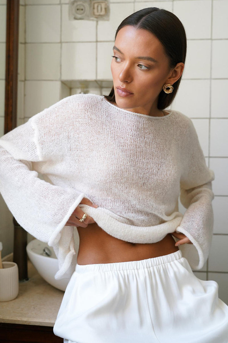 Hollow Out Bell Sleeve Knit Sweater