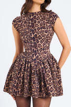 Leopard Print Pleated Backless Bodycon Mini Dress