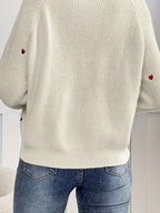 Heart Embroidery V-Neck Knit Cardigan