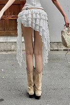 Lace Appliqué Asymmetrical Mini Skirt