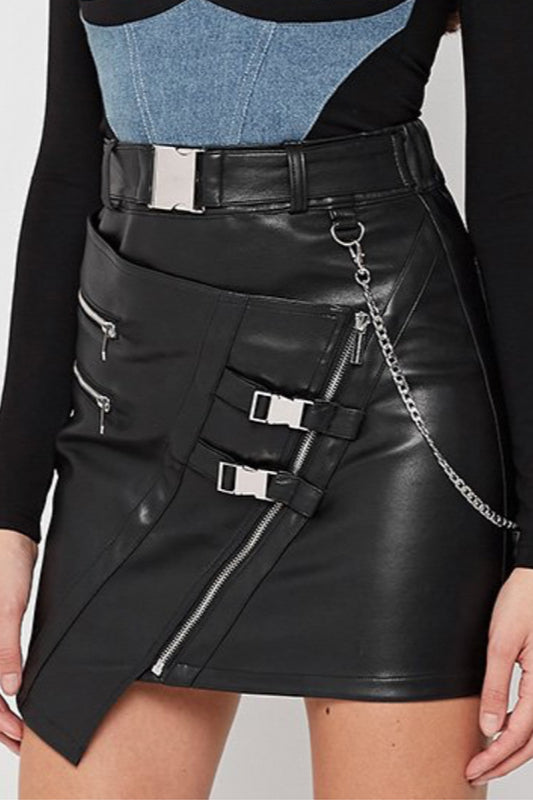 Asymmetrical Slim Fit Leather Skirt