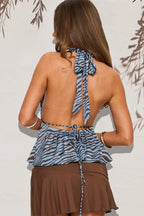 Striped Tie Neck Backless Crop Top