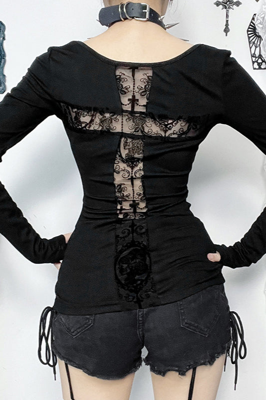 Gothic Cross Patchwork Knit Top