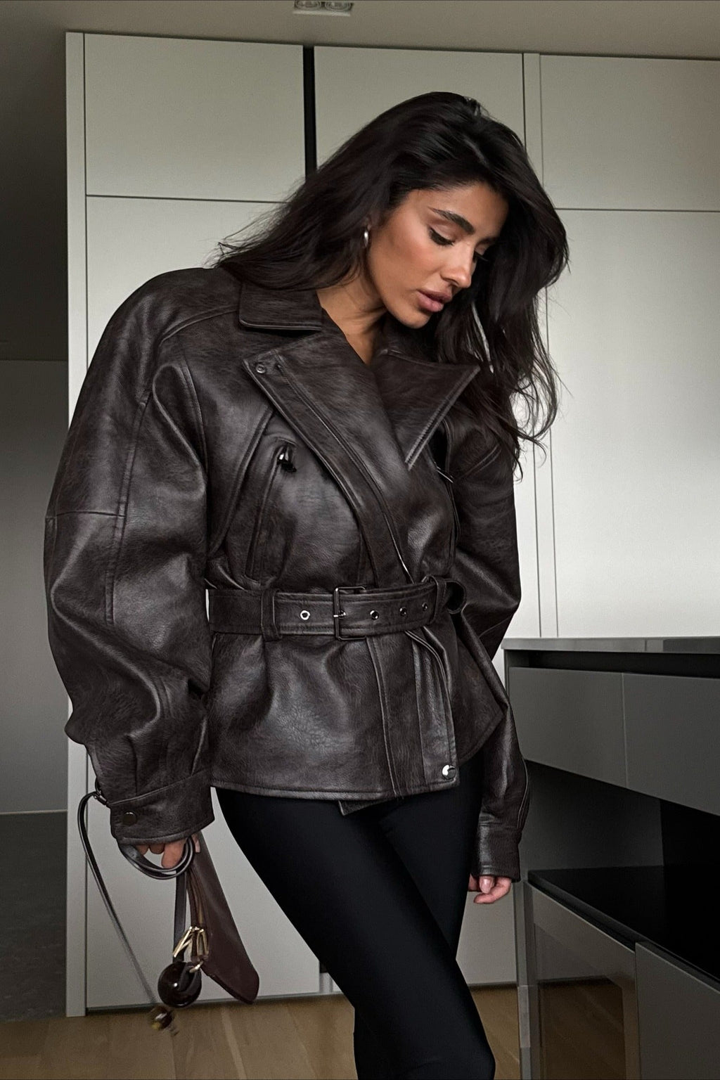 Fitted Faux Leather Short Jacket
