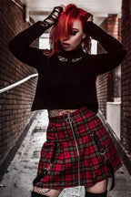 Zippered Tartan Slim Fit Skirt