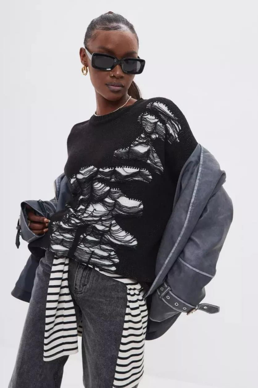 Casual Distressed Long Sleeve Blouse