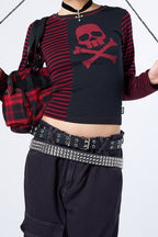Gothic Skull Stripe Crop T-Shirt