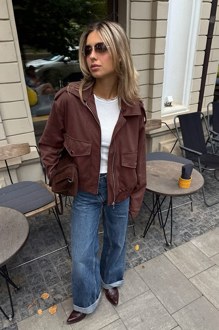 Loose Fit Brown Suede Jacket