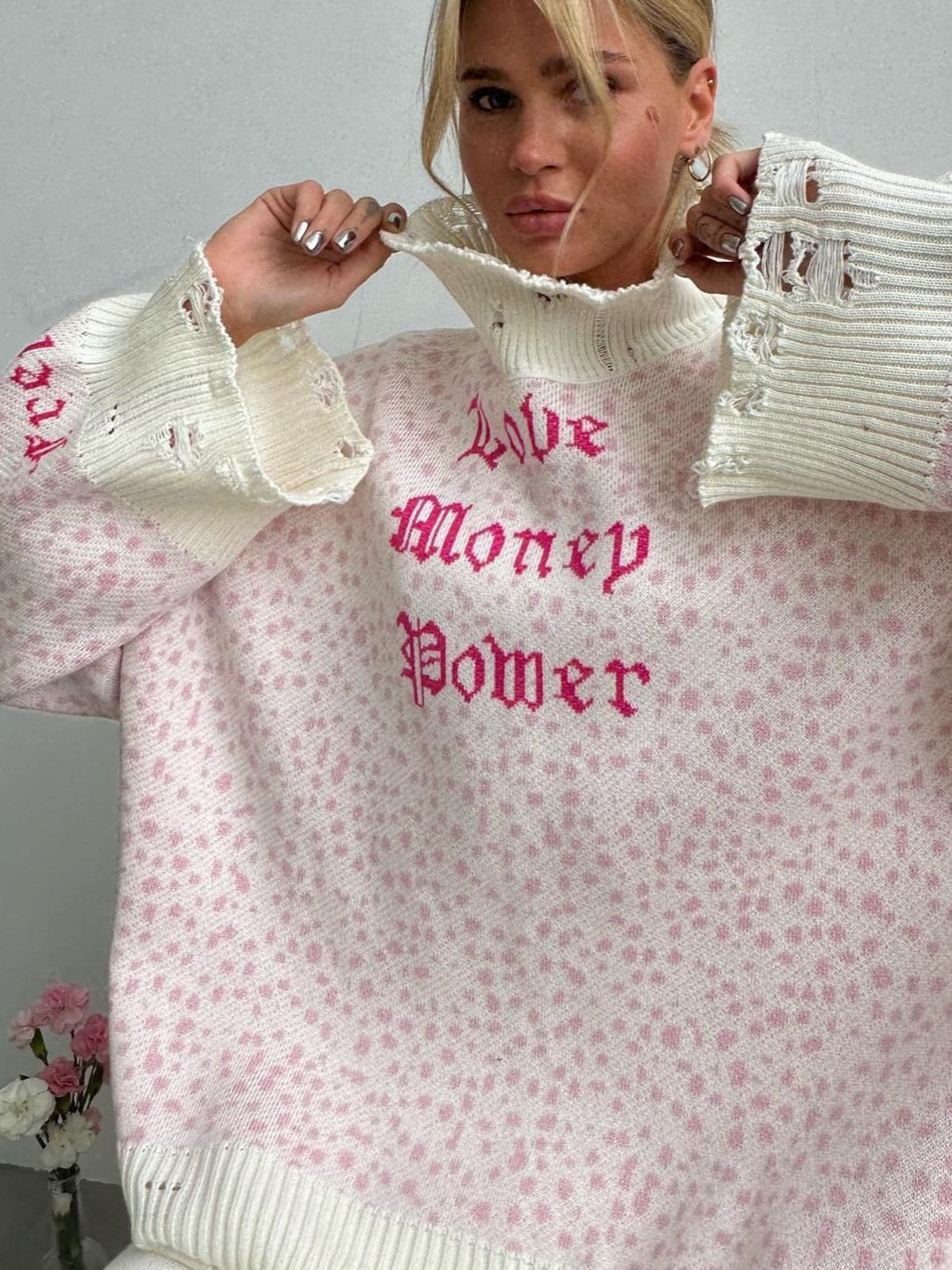 Contrast Letter Knit Pullover Sweater