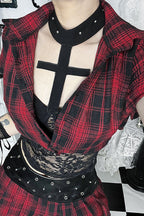 Gothic Red Plaid Short Sleeve Blouse