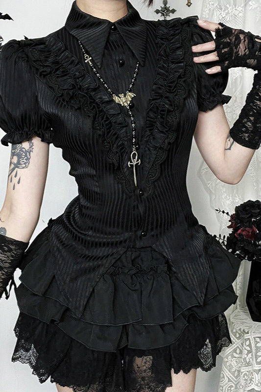 Dark Style Fitted Satin Stripe Blouse