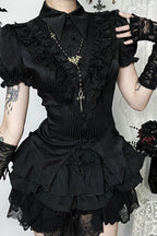 Dark Style Fitted Satin Stripe Blouse