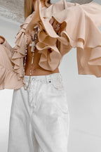 Elegant Ruffle Trim Button Blouse