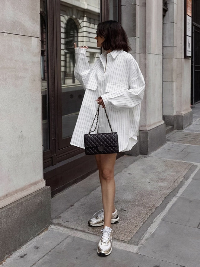 Striped Collared Oversized Shirt Blouse