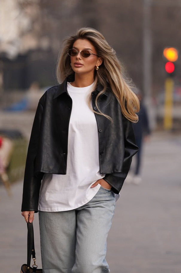 Black Cropped Street Moto Coat