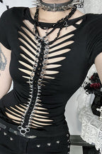 Gothic Bone Chain Buckle T-Shirt