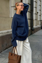Solid Color Relaxed Fit Crew Neck Knit Sweater