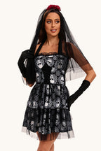 Halloween Skull Veil Mini Dress