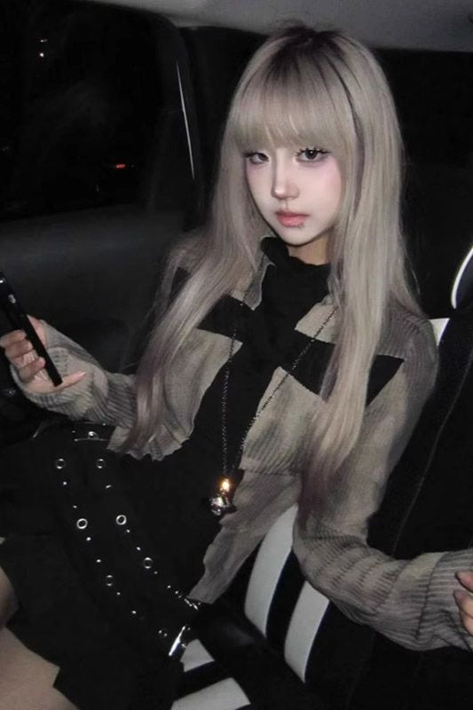 Punk Cross Contrast Long Sleeve T-Shirt